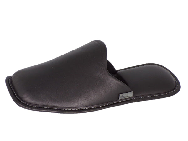 Pantuflas para hombre de piel genuina, STAHL E-1800 color Negro.